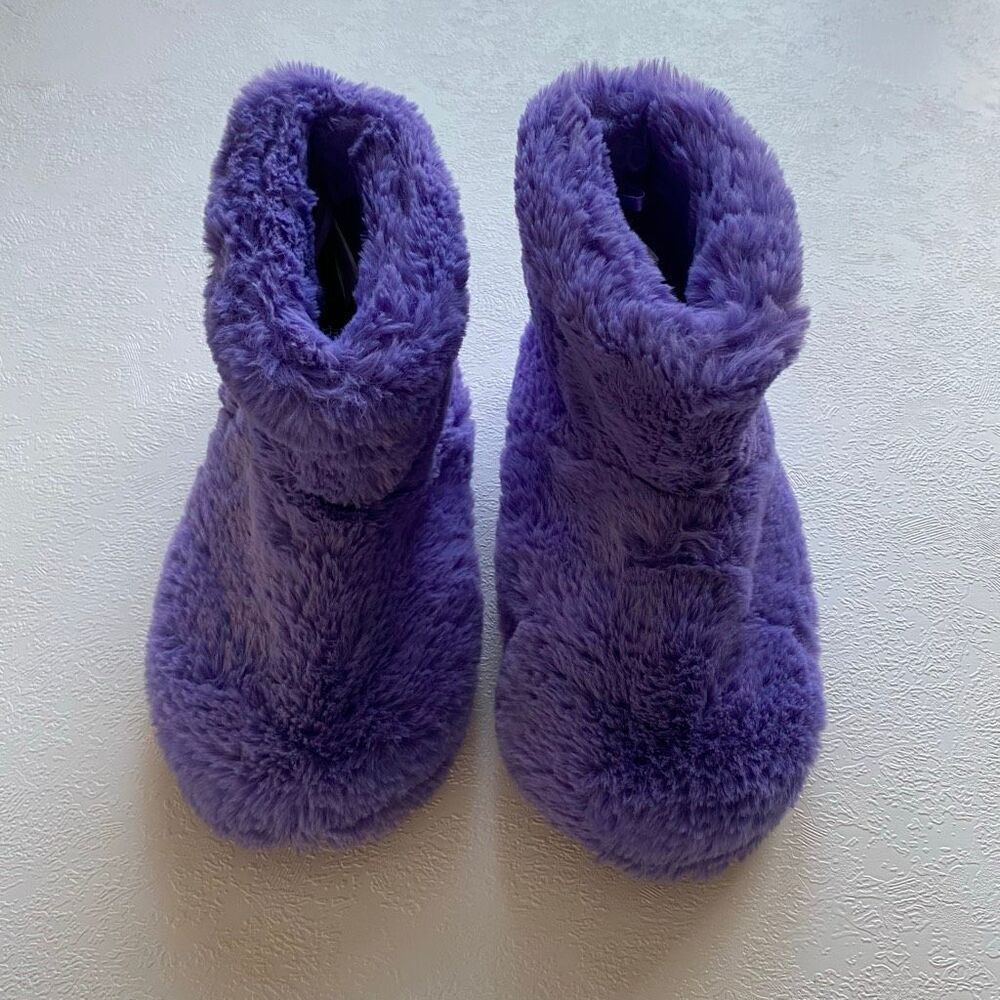 Aerie Purple Faux Fur Bootie Slippers Size S Cozy Plush Winter House Shoes - Picture 2 of 7